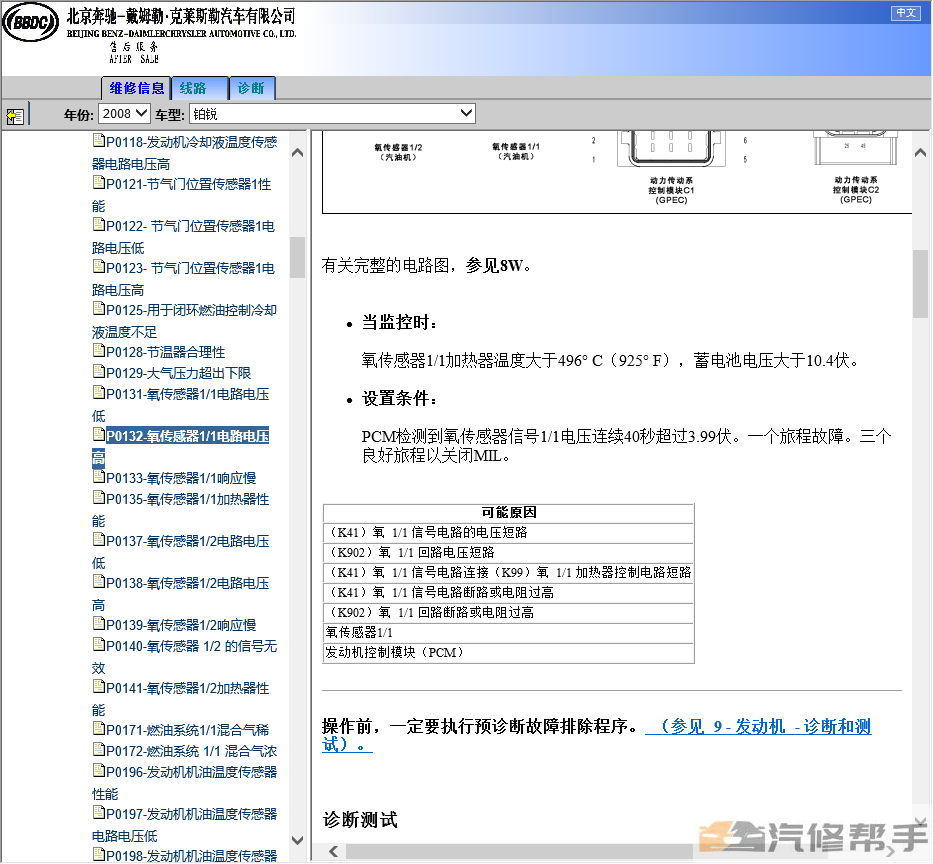 2008年款克萊斯勒鉑銳原廠維修手冊電路圖線路圖資料下載