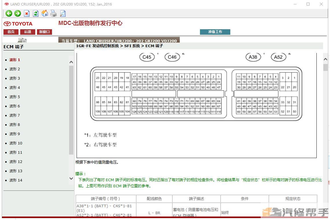 2007-2016年款豐田陸巡酷路澤原廠維修手冊電路圖線路圖資料下載