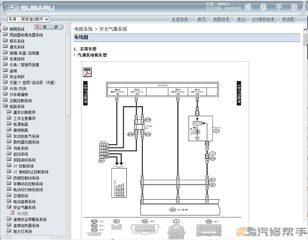 2010年款斯巴魯十代翼豹STI原廠維修手冊(cè)電路圖線路圖資料下載