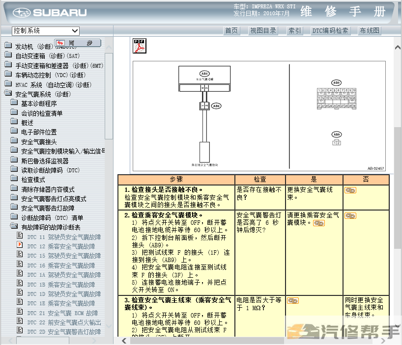 2011年款斯巴魯十代翼豹STI原廠維修手冊(cè)電路圖線路圖資料下載