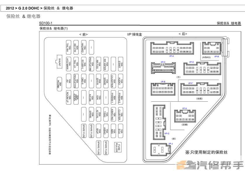 2012年款起亞獅跑G2.0L 汽油版原廠電路圖線路圖資料下載