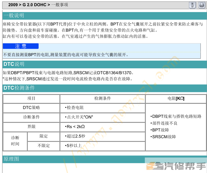 2009年款起亞新佳樂(lè) G 2.0 DOHC 維修手冊(cè)資料下載