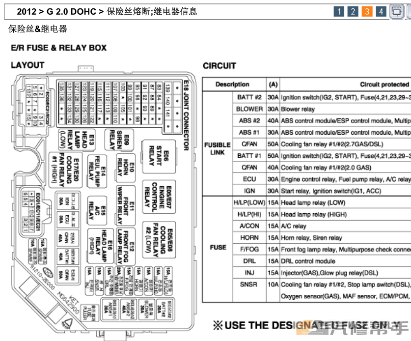 2012年款北京現(xiàn)代途勝 2.0 DOHC原廠電路圖線路圖資料下載