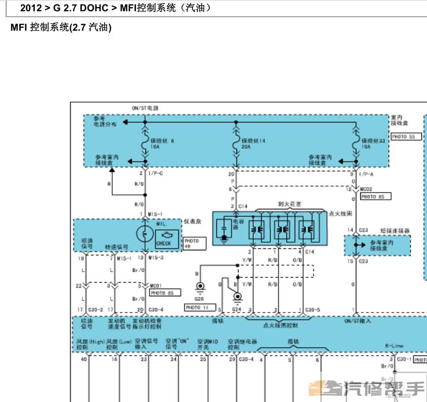 2012年款北京現(xiàn)代途勝 2.7 DOHC原廠電路圖線路圖資料下載