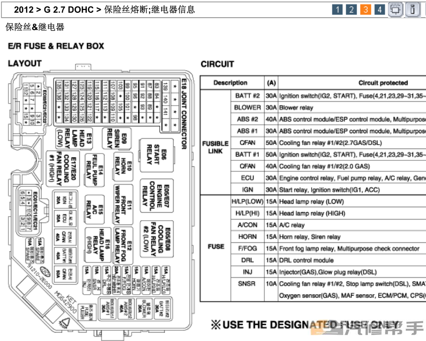 2012年款北京現(xiàn)代途勝 2.7 DOHC原廠電路圖線路圖資料下載