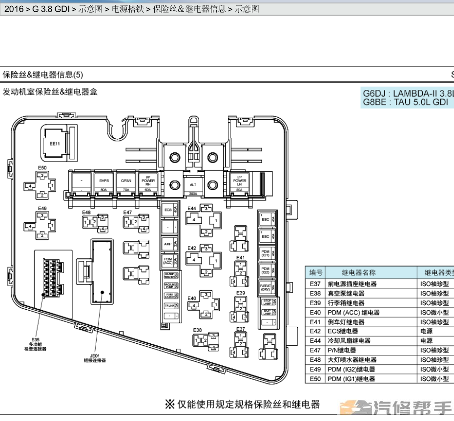 2016年款現(xiàn)代雅科仕3.8LGDI原廠維修電路圖線路圖資料下載