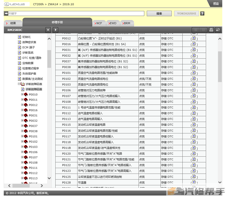 2013-2020年款雷克薩斯ct200h維修手冊電路圖線路圖原廠資料下載