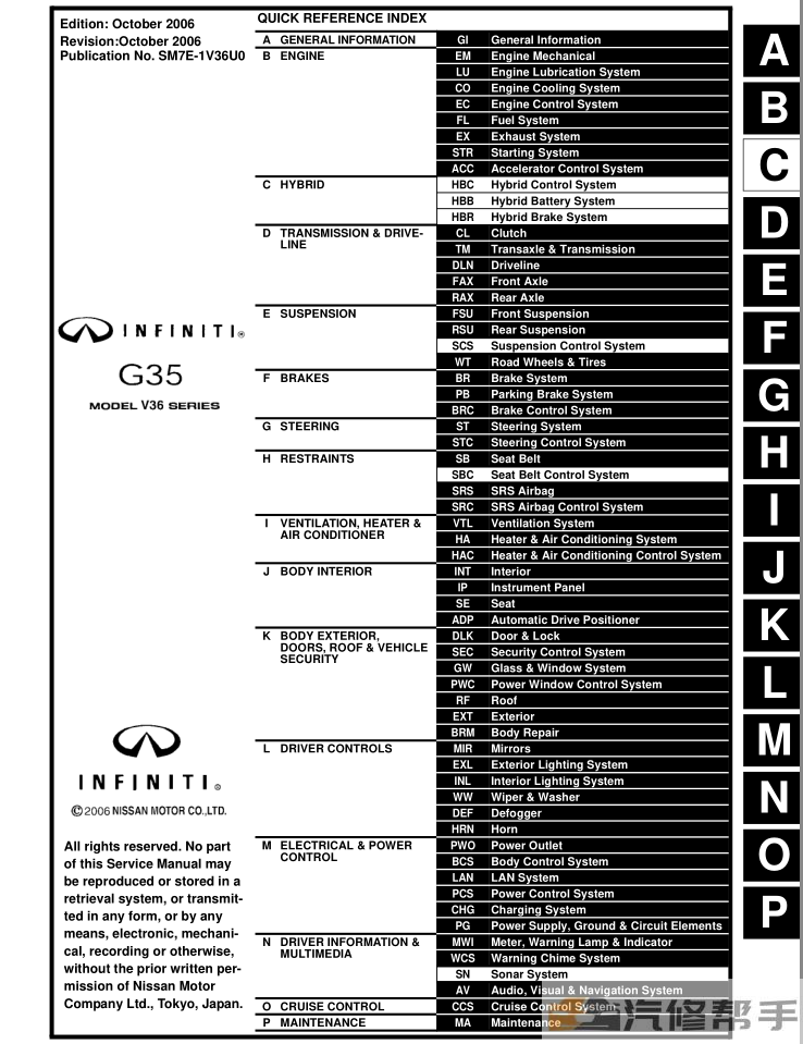 2007年款英菲尼迪g35原廠維修手冊(cè)電路圖線路圖資料下載