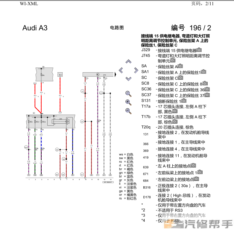 2019年款?yuàn)W迪A3原廠電路圖線路圖資料下載（2.0T）