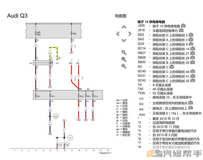 2010-2016年款奧迪Q3原廠維修手冊電路圖線路圖資料下載