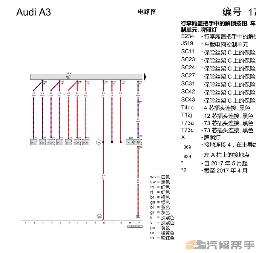 2018年款奧迪S3原廠電路圖線路圖接線圖資料下載